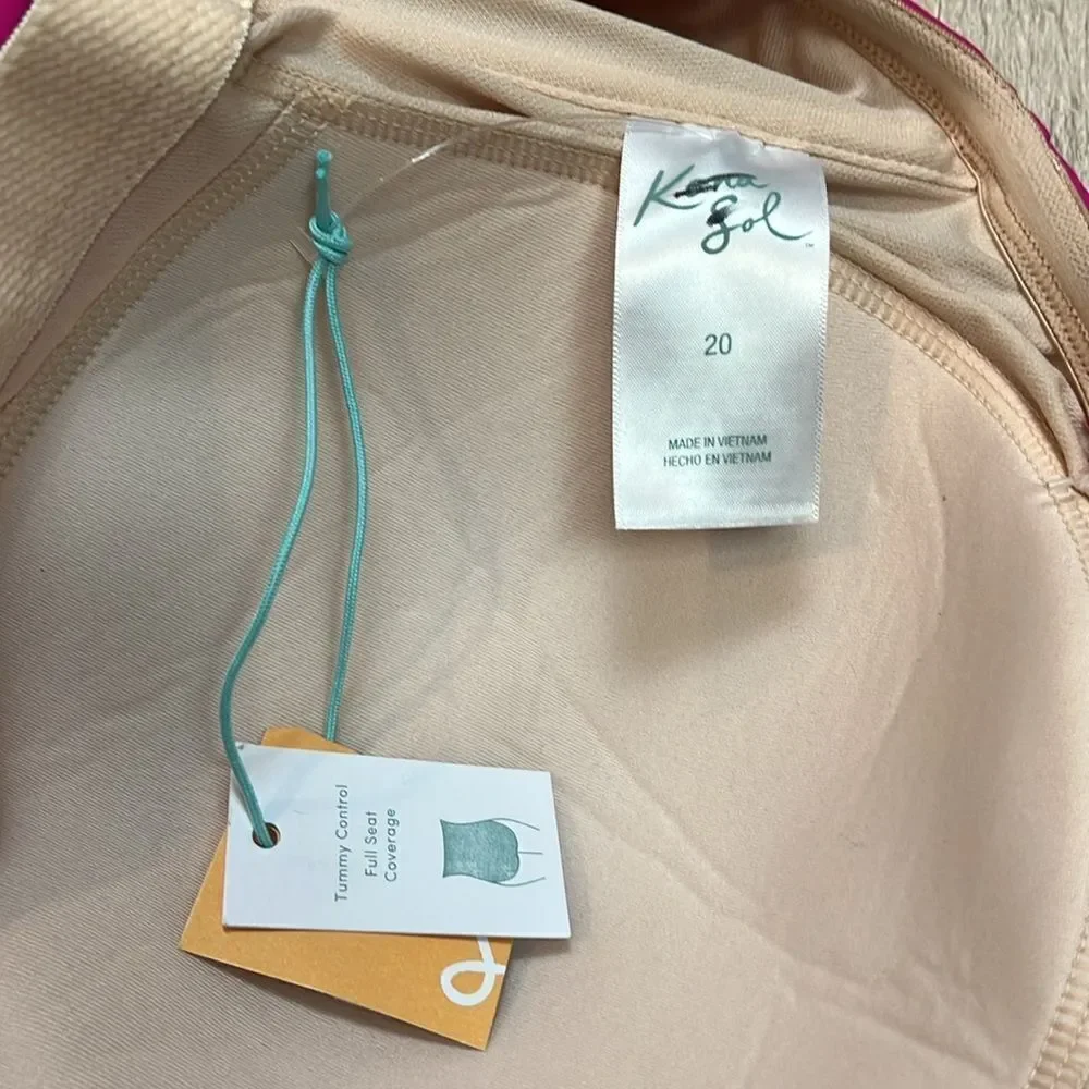 NWT Kona Sol Tummy Control Twist-Front One Piece Swimsuit sz 20 missing strap